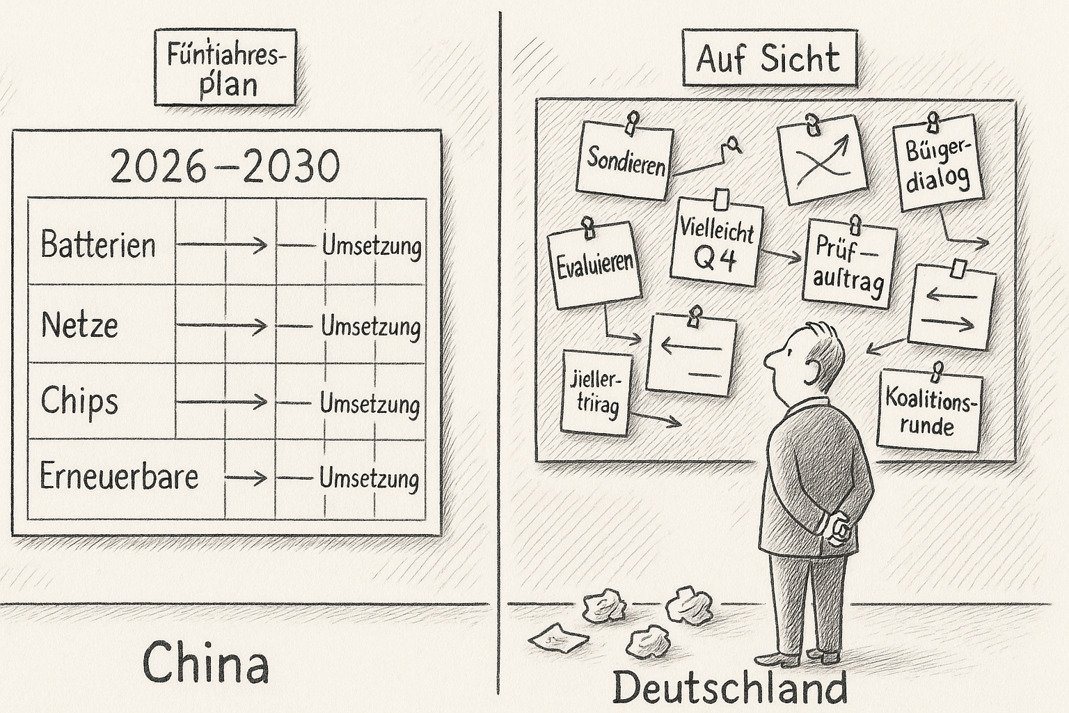 Wer keine Richtung vorgibt, sortiert nur Papier (Bild KI)