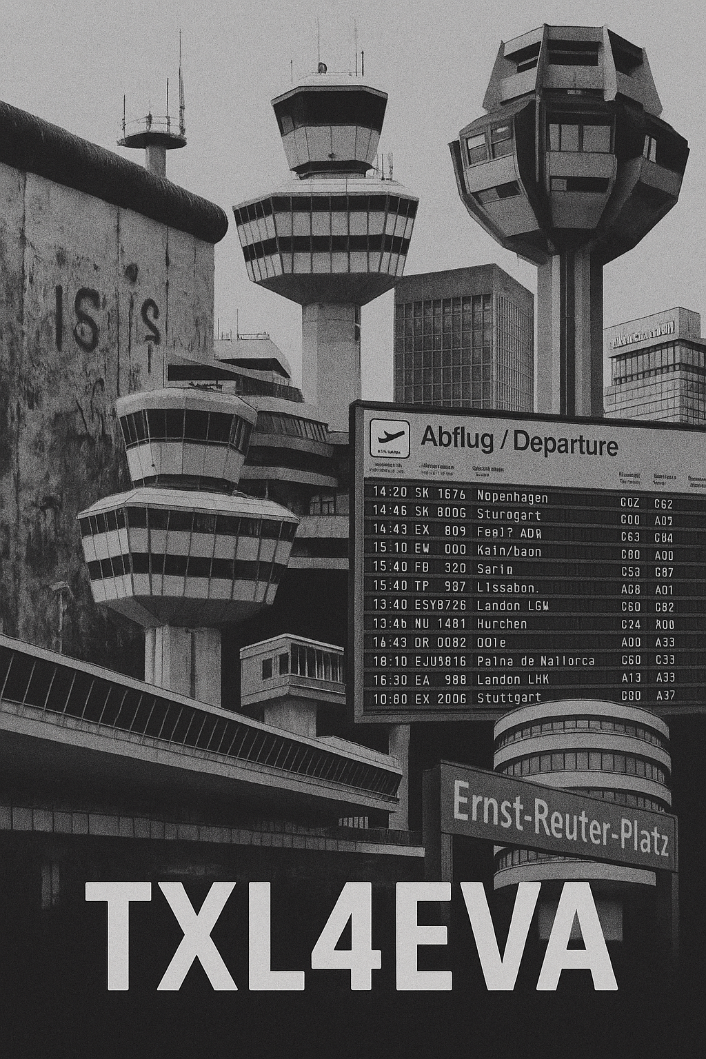 Eine Collage von Gebäuden und Artefakten aus dem Berlin der 80er Jahre.