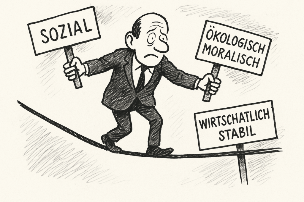 Ein Politiker tanz auf einem Hochseil über die Herausforderungen der Kohärenz